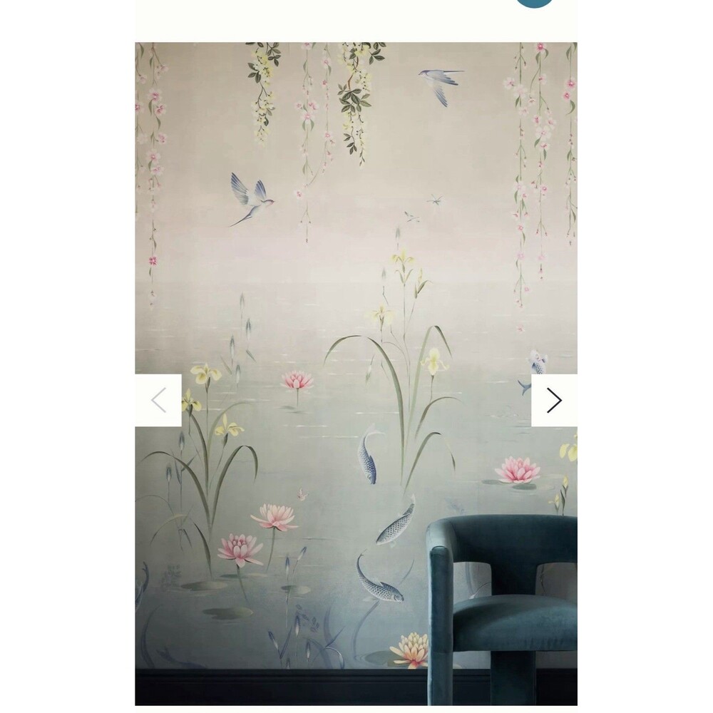 Anthropologie Sanderson Wallpaper Mural Water Garden Soft Jade Pink Blossom $1K